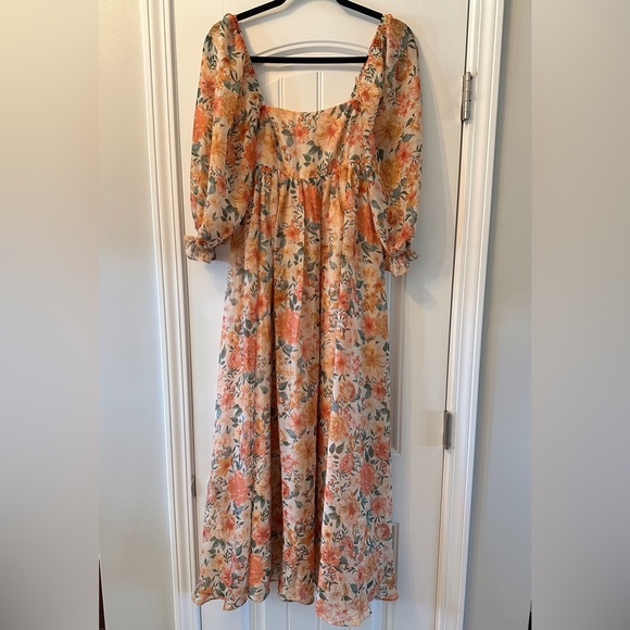 Morning Lavender Floral Empire Waist Balloon Sleeve Maxi Babydoll Dress - Picture 10 of 11